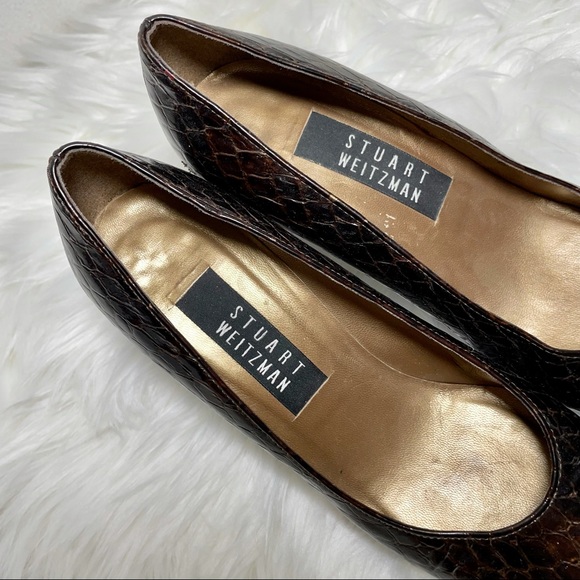 Sale!  BOGO. Stuart Weitzman VTG Brown Leather Snake Pump Sz 7 - Picture 3 of 9
